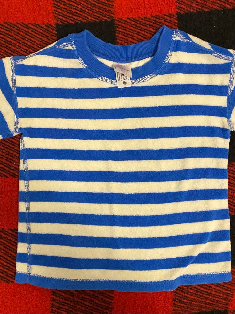 Hanna Andersson kids Blue & White Striped Short Sleeve Tera Cloth Shirt